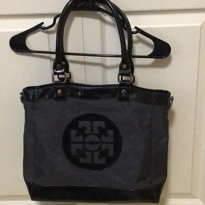 BLACK CANVAS AND PATENT BAG